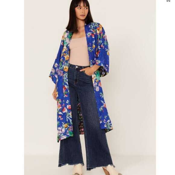 Johnny Was Blue Floral Kimono - Picture 1 of 11